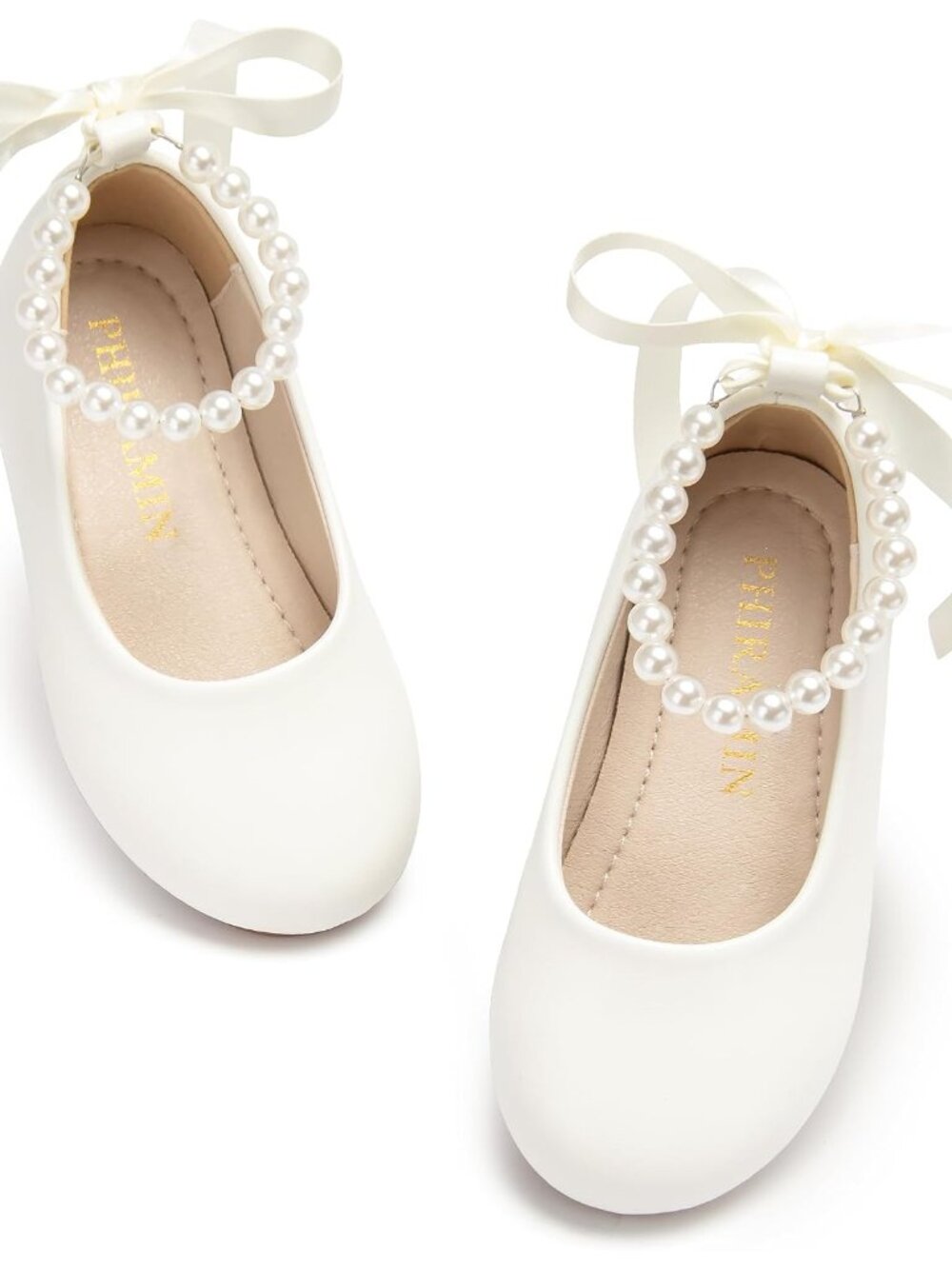 Toddler Flower Girl Dress Shoes - Little Girl Ballet Flats Pearl Strap for Weddi